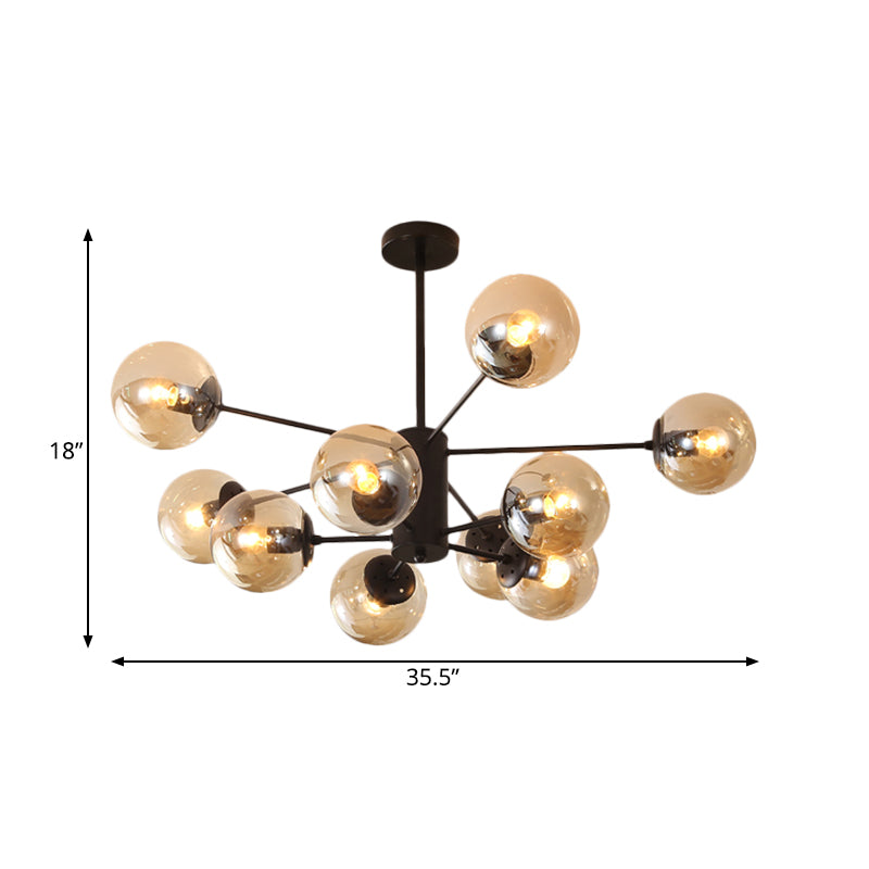 Amber/Blue/Clear Glass Spherical Chandelier Light Post Modern 6/8/10 Lights Black Pendant Lamp for Bedroom