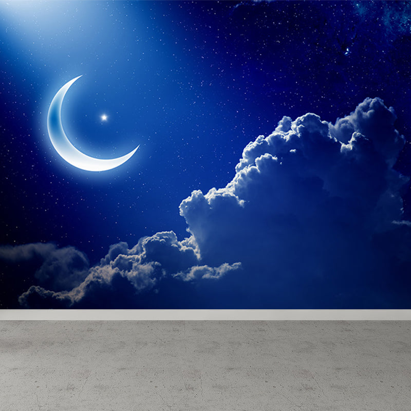 Photography Moon and Stars Mural Giant Wall Covering for Dining Room, Custom Printed