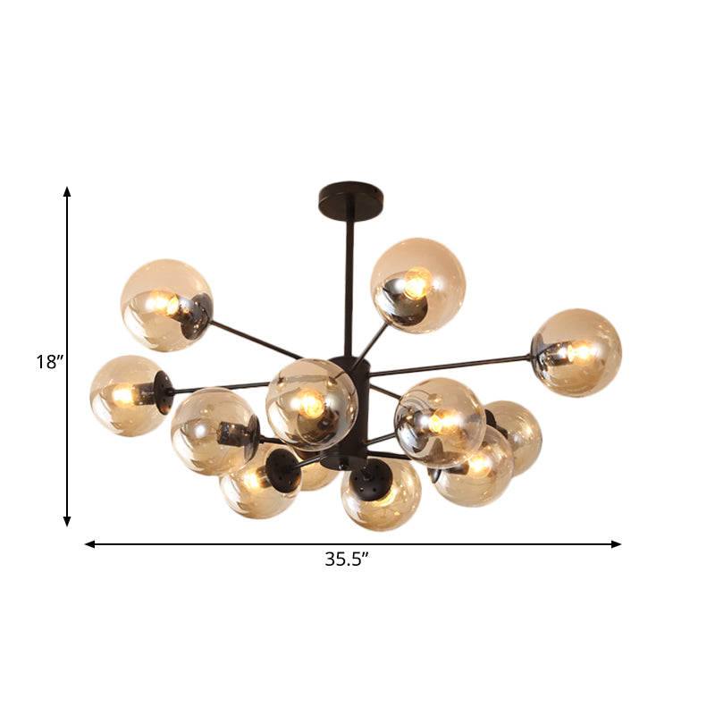 Amber/Blue/Clear Glass Spherical Chandelier Light Post Modern 6/8/10 Lights Black Pendant Lamp for Bedroom