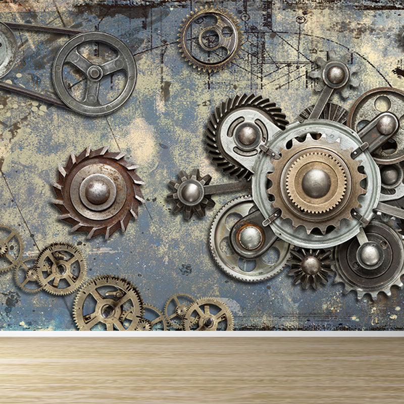 Industrial Metal Gearing Wall Mural Light Color Chain Transmission Wall Covering