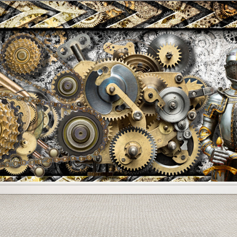 Industrial Metal Gearing Wall Mural Light Color Chain Transmission Wall Covering