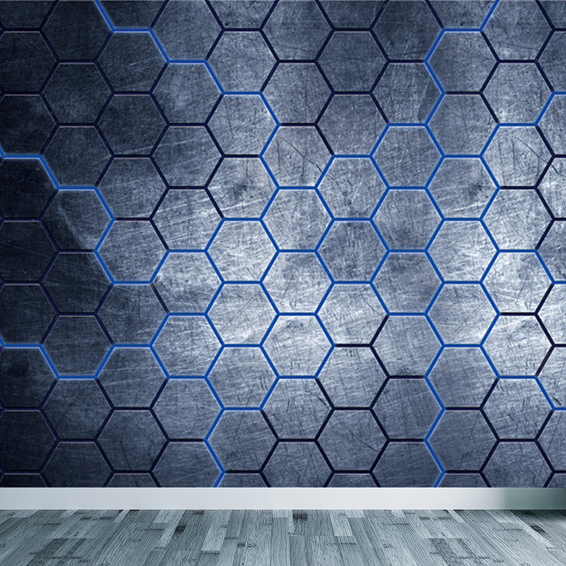 Industrial Hexagon Pattern Wall Mural Dark Gray Decorative Wall Covering for Living Room