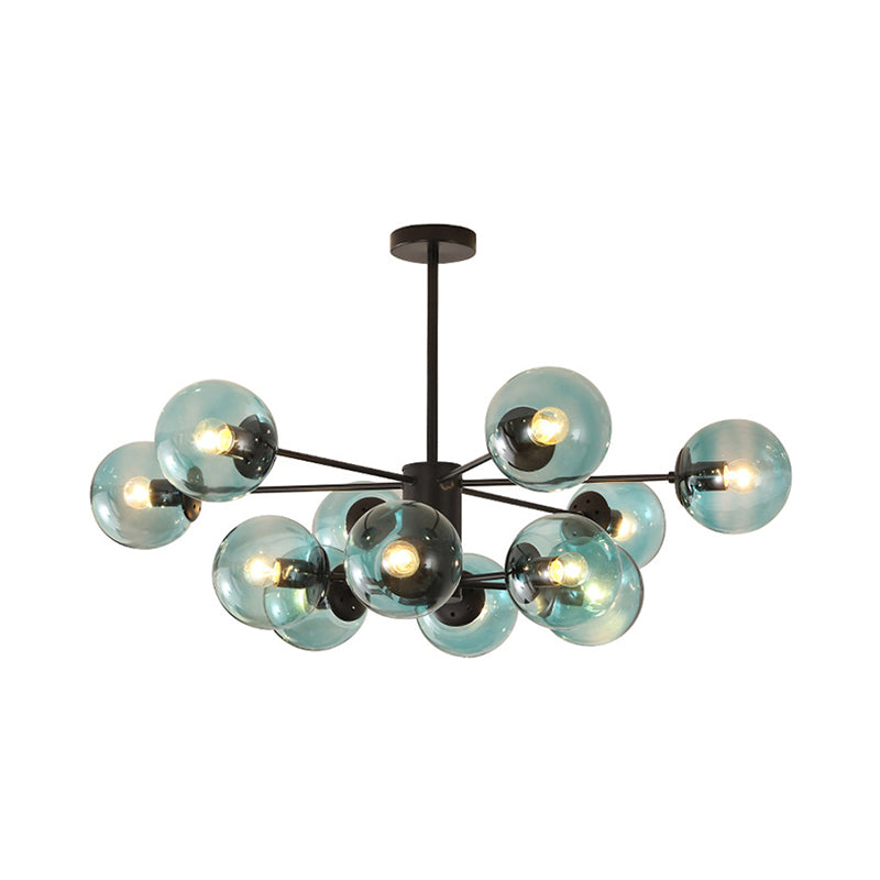 Amber/Blue/Clear Glass Spherical Chandelier Light Post Modern 6/8/10 Lights Black Pendant Lamp for Bedroom