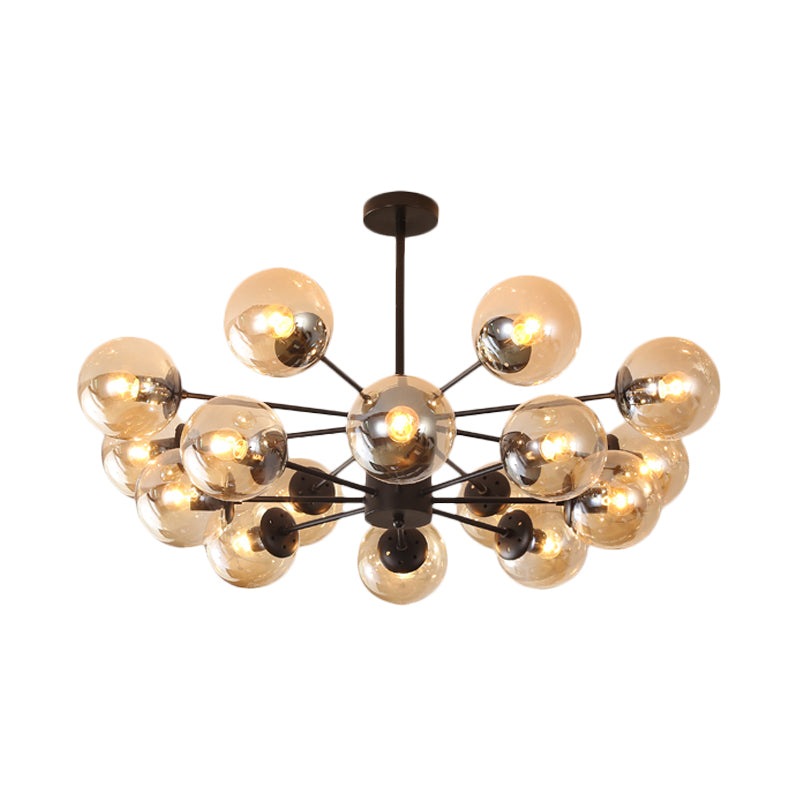 Amber/Blue/Clear Glass Spherical Chandelier Light Post Modern 6/8/10 Lights Black Pendant Lamp for Bedroom