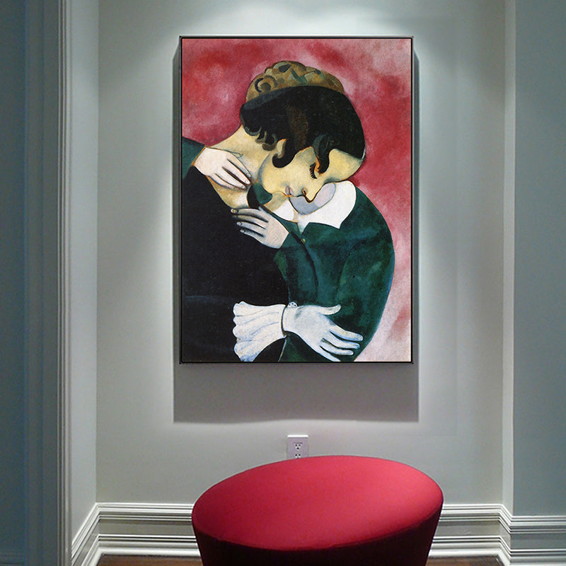 Vintage Lovers in Pink Painting Black Marc Chagall Wall Art Decor for Sitting Room