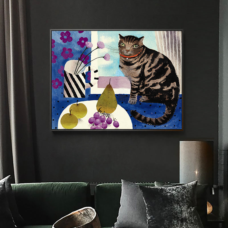 Childrens Art Kids Wall Art Cat and Fruit Painting Canvas Print for Bedroom