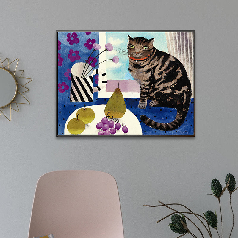 Childrens Art Kids Wall Art Cat and Fruit Painting Canvas Print for Bedroom