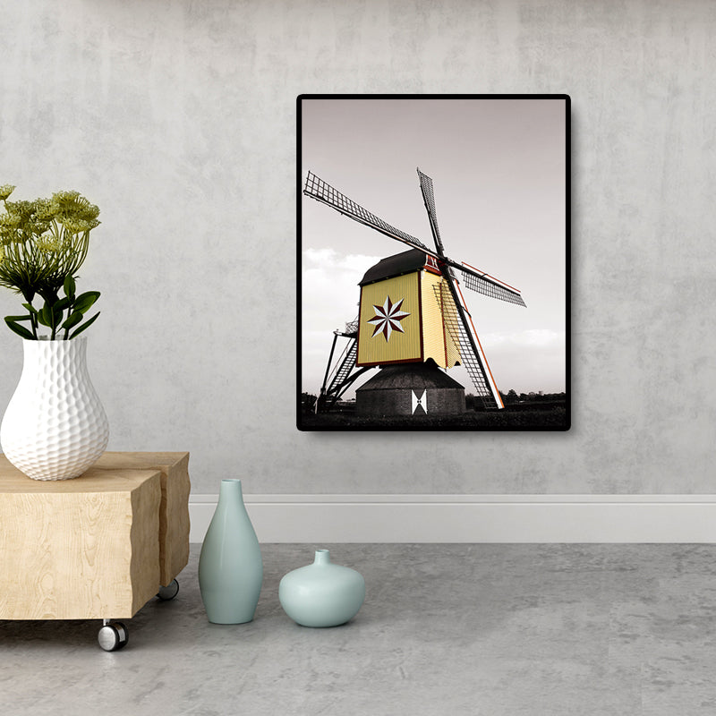 Zeitgenössische Windmühlen-Leinwandkunst, helle Farbe, strukturierte Wanddekoration für Schlafzimmer