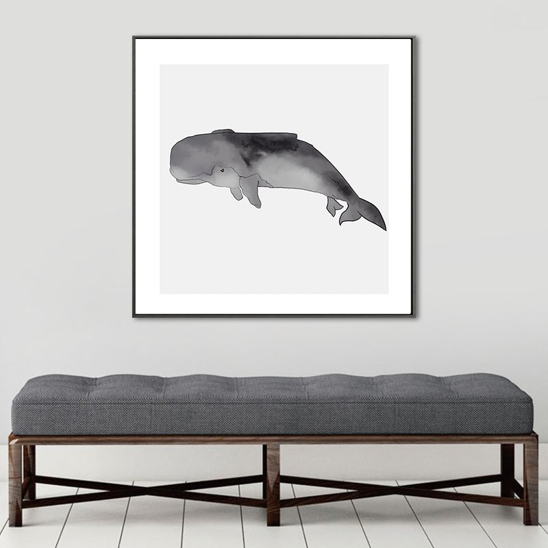 Watercolor Painting Coastal Style Canvas Great Whale in Soft Color, Multiple Sizes