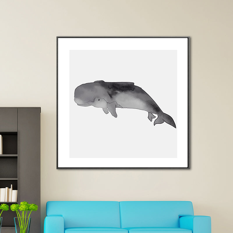 Watercolor Painting Coastal Style Canvas Great Whale in Soft Color, Multiple Sizes