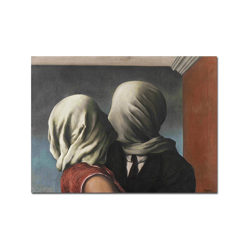 Surrealism Magritte the Lovers Canvas Blue Textured Wall Art Print for Living Room