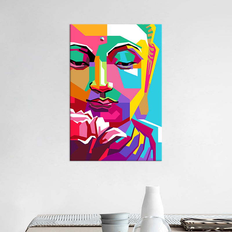 Buddha-Wandkunst, Mid-Century-Dekoration für Wohnzimmer, gewickelte Leinwand in mehrfarbig
