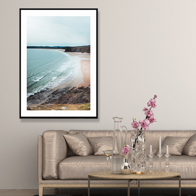 Natural Scenery Wall Art Coastal Textured Wrapped Canvas in Light Color for Parlor