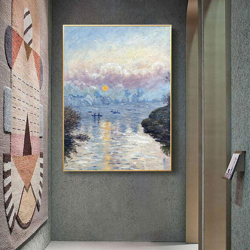 Contemporary Riverside Landscape Canvas Kitchen Wall Art Decor in Blue, Multiple Sizes
