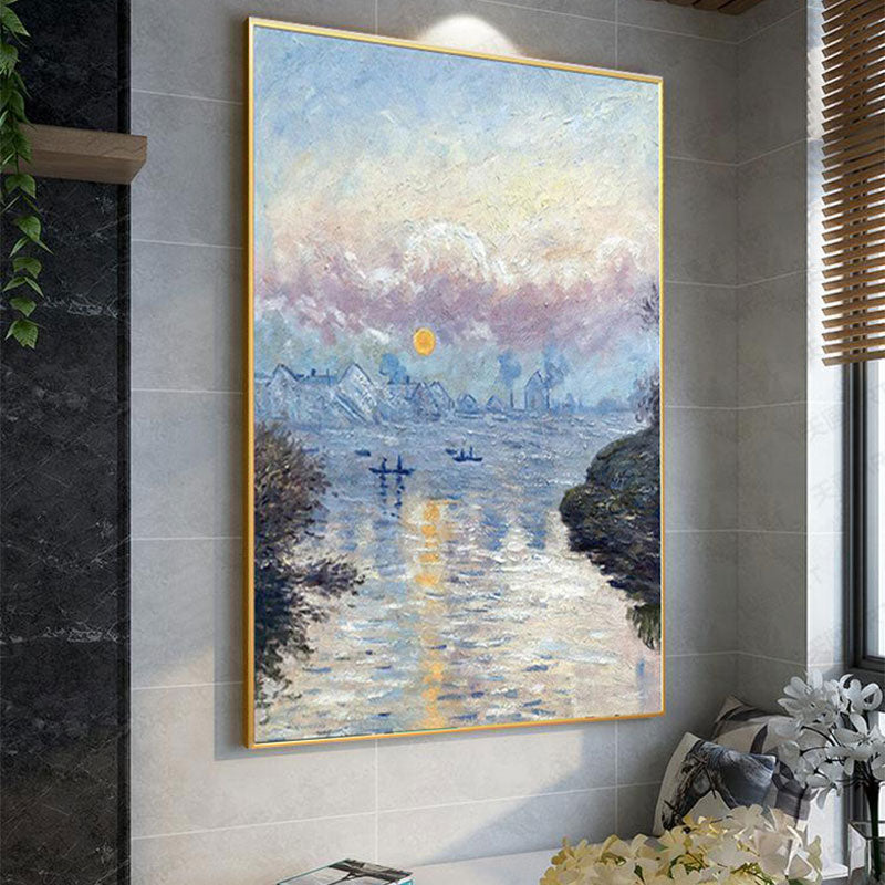Contemporary Riverside Landscape Canvas Kitchen Wall Art Decor in Blue, Multiple Sizes