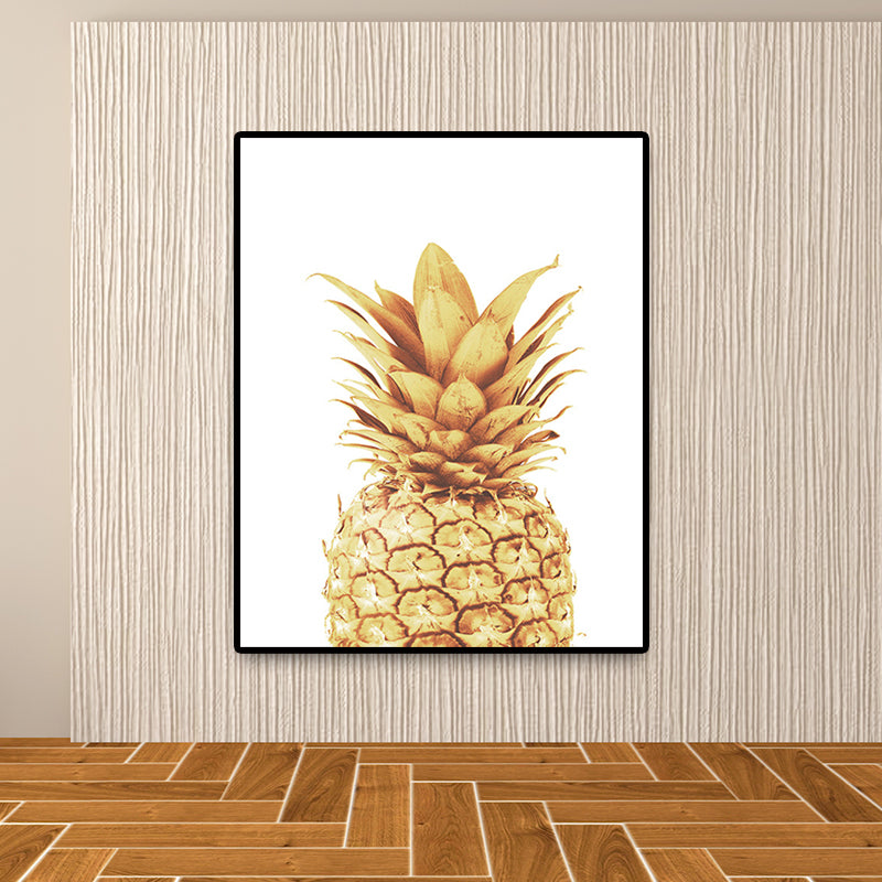 Gold Pineapple Wall Art Fruit Tropical Textured Canvas Print for Dining Room