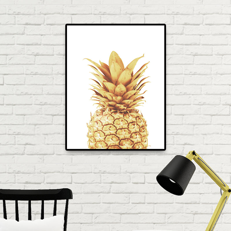 Gold Pineapple Wall Art Fruit Tropical Textured Canvas Print for Dining Room