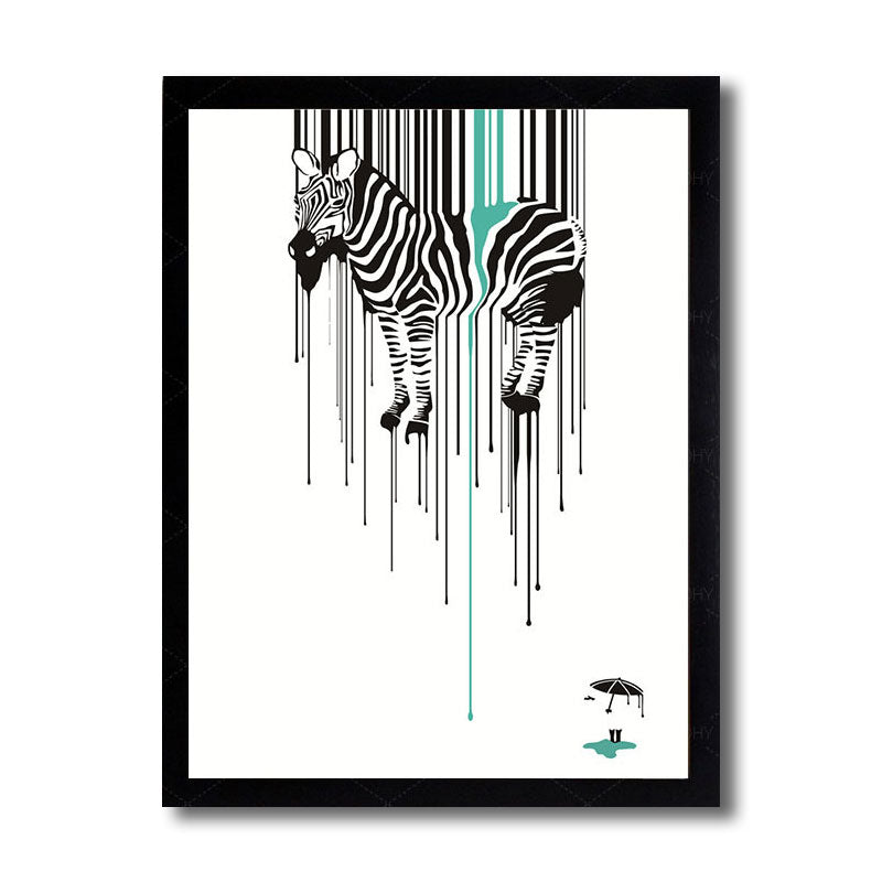 Zebra Canvas Wall Art Contemporary Decorative Sitting Room Painting in Multicolored