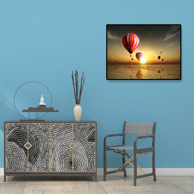 Textured Light Color Wall Decor Tropical Vehicle and Sea Canvas Prints for Sitting Room