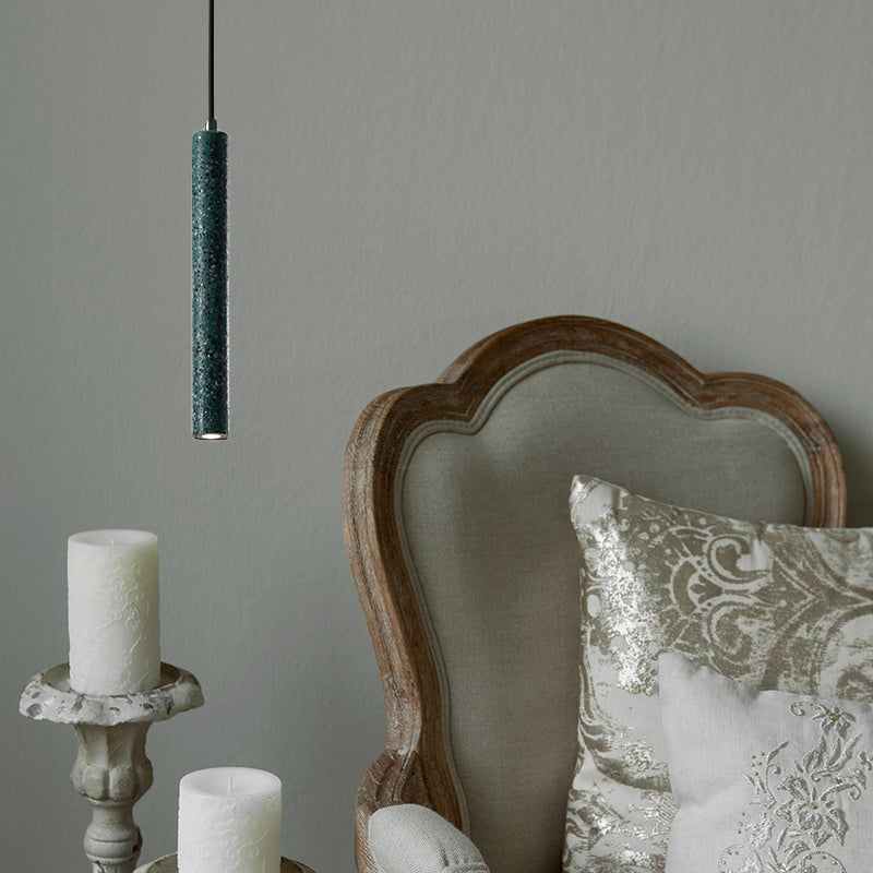 Tube Pendant Lighting Nordic Cement 1 Light Yellow/Blue/Green Hanging Ceiling Light, 12"/21.5"H