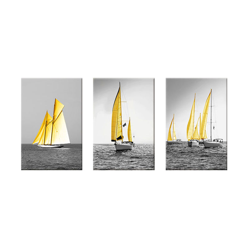 Tropix Ocean Sailing Ships Canvas Gold and Grey Textured Wall Art Decor for Home