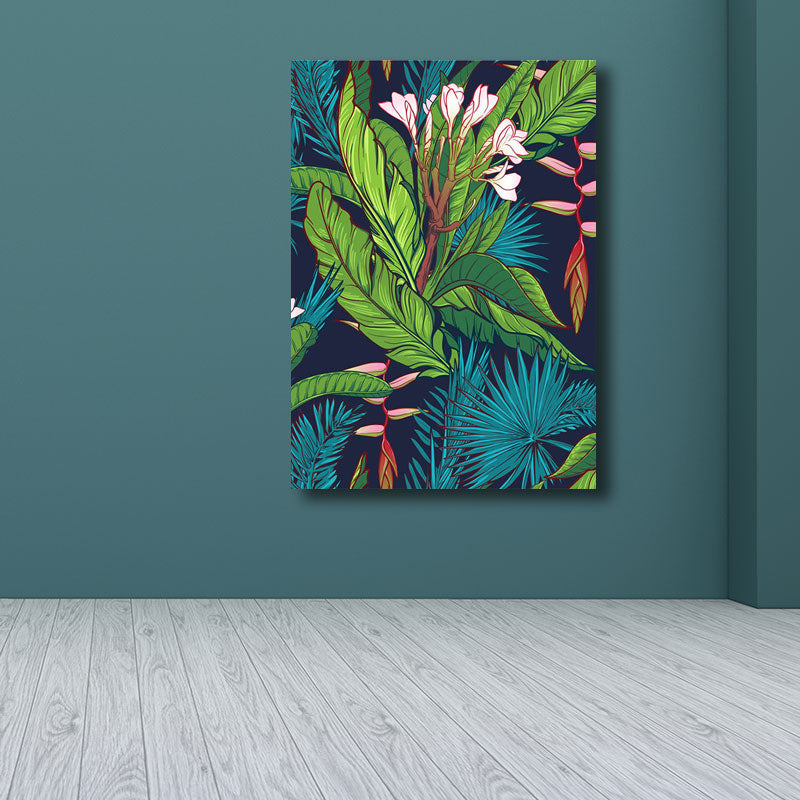 Tropics Magnolia and Plant Painting for Living Room Canvas in Green, Multiple Size Available