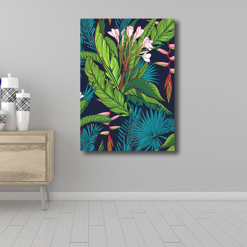 Tropics Magnolia and Plant Painting for Living Room Canvas in Green, Multiple Size Available