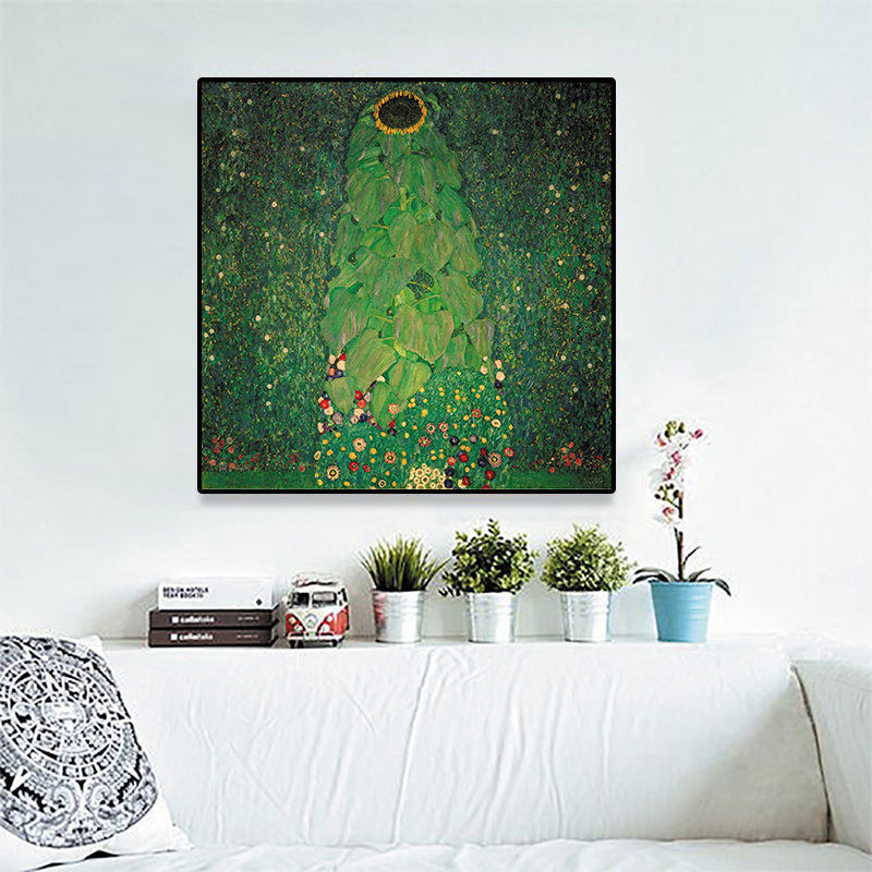 Green Botanical and Flower Canvas Country Style Textured Wall Art Print for Playroom