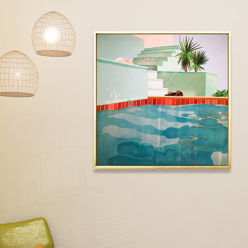 David Hockney Swimming Pool Painting Canvas Textured Green Wall Art Print for Home