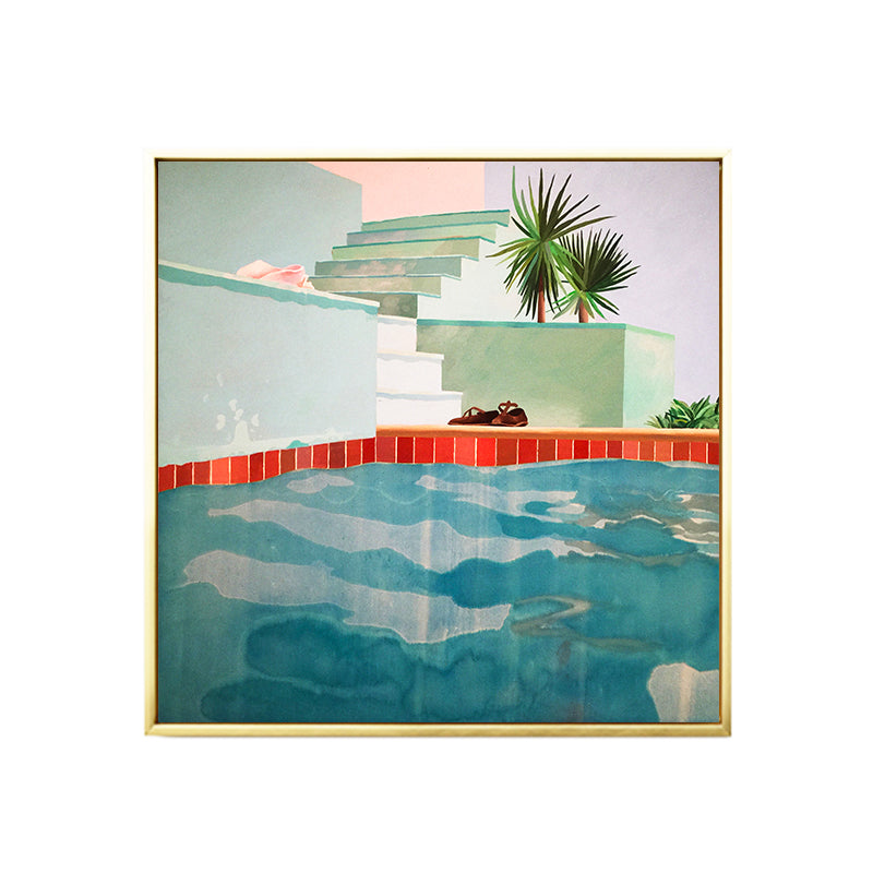 David Hockney Swimming Pool Painting Canvas Textured Green Wall Art Print for Home