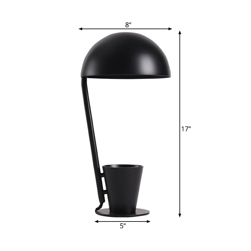 Lámpara de escritorio de tono metálico de domo Estilo contemporáneo 1 Bulbo de lectura negra/gris Luz de libro con taza de almacenamiento