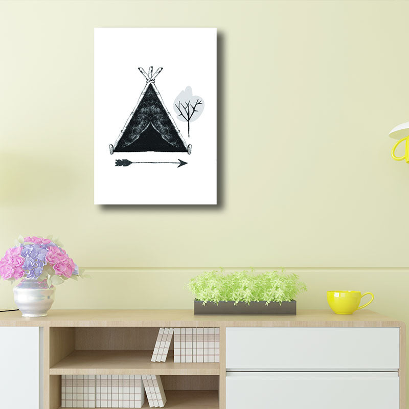 Hobby Camp Wall Art Print Scandinavian Textured Wrapped Canvas in Black for Drawing Room