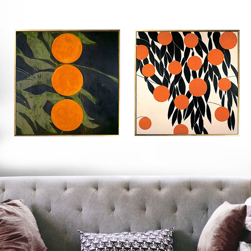 Scandinavian Style Leaves Pattern Art Canvas Orange Natural Botanical Wall Decor