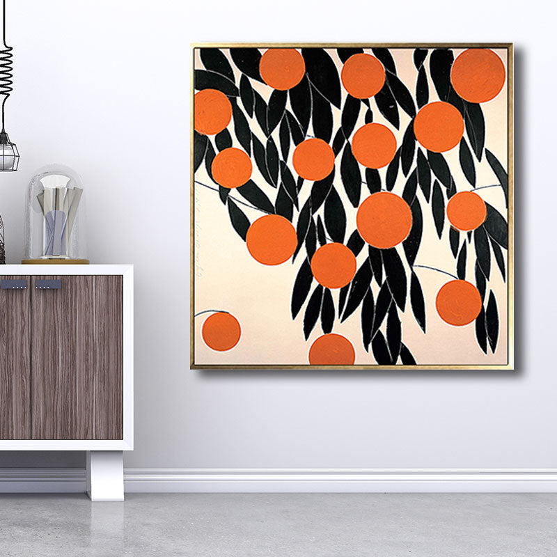 Scandinavian Style Leaves Pattern Art Canvas Orange Natural Botanical Wall Decor