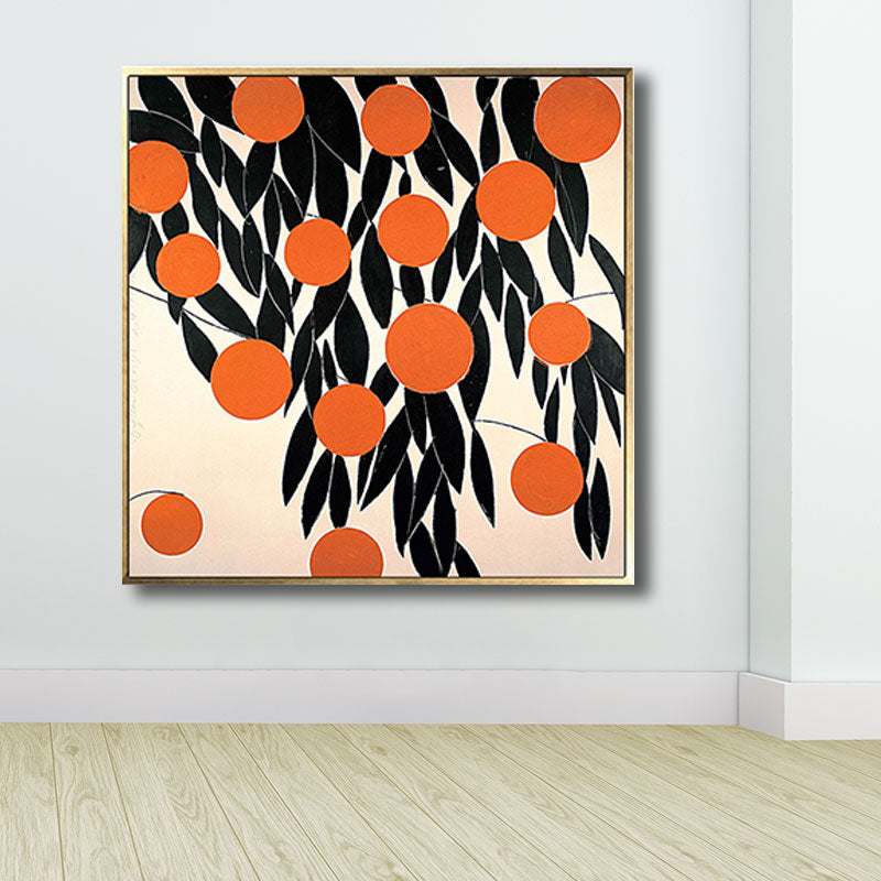 Scandinavian Style Leaves Pattern Art Canvas Orange Natural Botanical Wall Decor