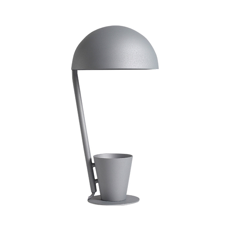 Lámpara de escritorio de tono metálico de domo Estilo contemporáneo 1 Bulbo de lectura negra/gris Luz de libro con taza de almacenamiento