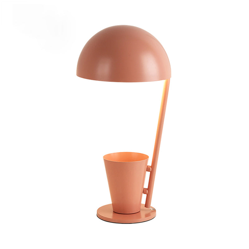 Lámpara de escritorio de tono metálico de domo Estilo contemporáneo 1 Bulbo de lectura negra/gris Luz de libro con taza de almacenamiento