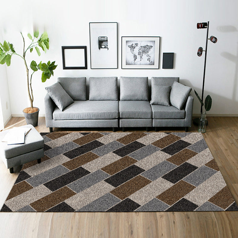 Casual Modern Rug in Blue and Grey Geometry Rectangle Triangle Pattern Rug Polyester Washable Carpet for Home Decor