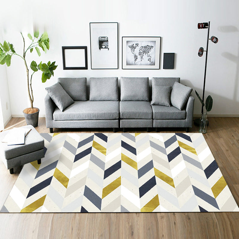 Casual Modern Rug in Blue and Grey Geometry Rectangle Triangle Pattern Rug Polyester Washable Carpet for Home Decor