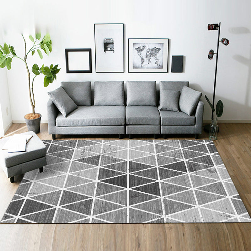 Casual Modern Rug in Blue and Grey Geometry Rectangle Triangle Pattern Rug Polyester Washable Carpet for Home Decor