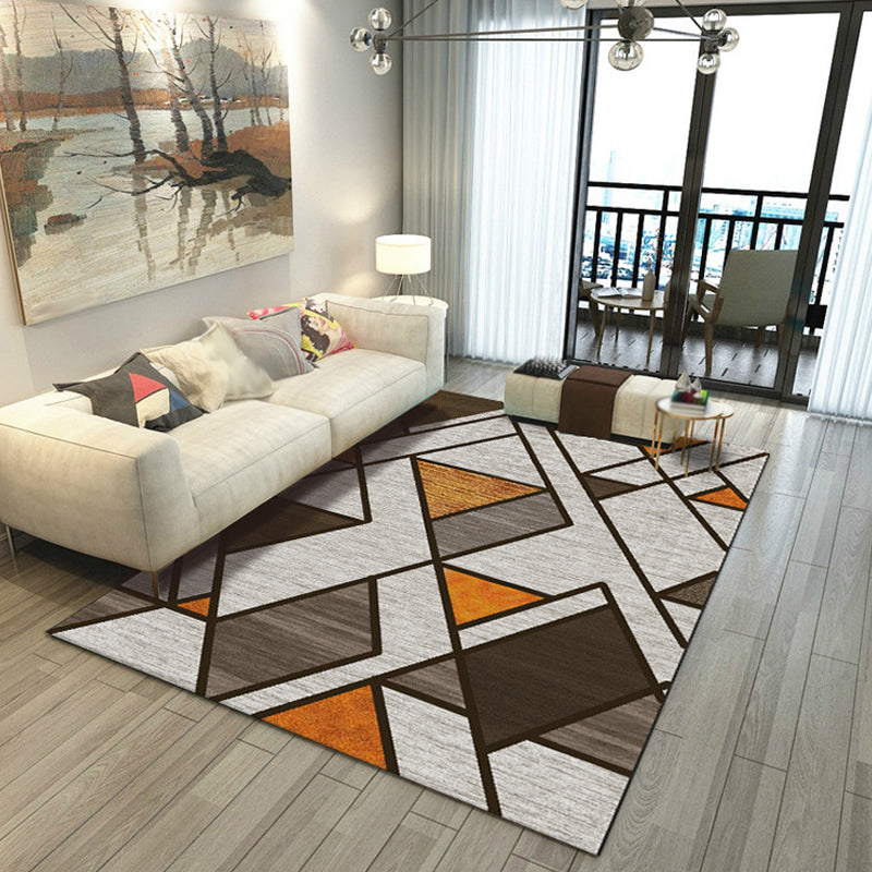Blue and Grey Bedroom Rug Modern Geometric Pattern Area Rug Polyester Washable Non-Slip Backing Carpet