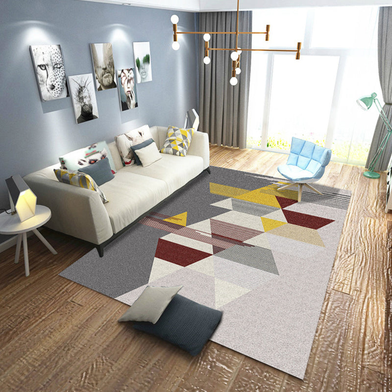 Blue and Grey Bedroom Rug Modern Geometric Pattern Area Rug Polyester Washable Non-Slip Backing Carpet