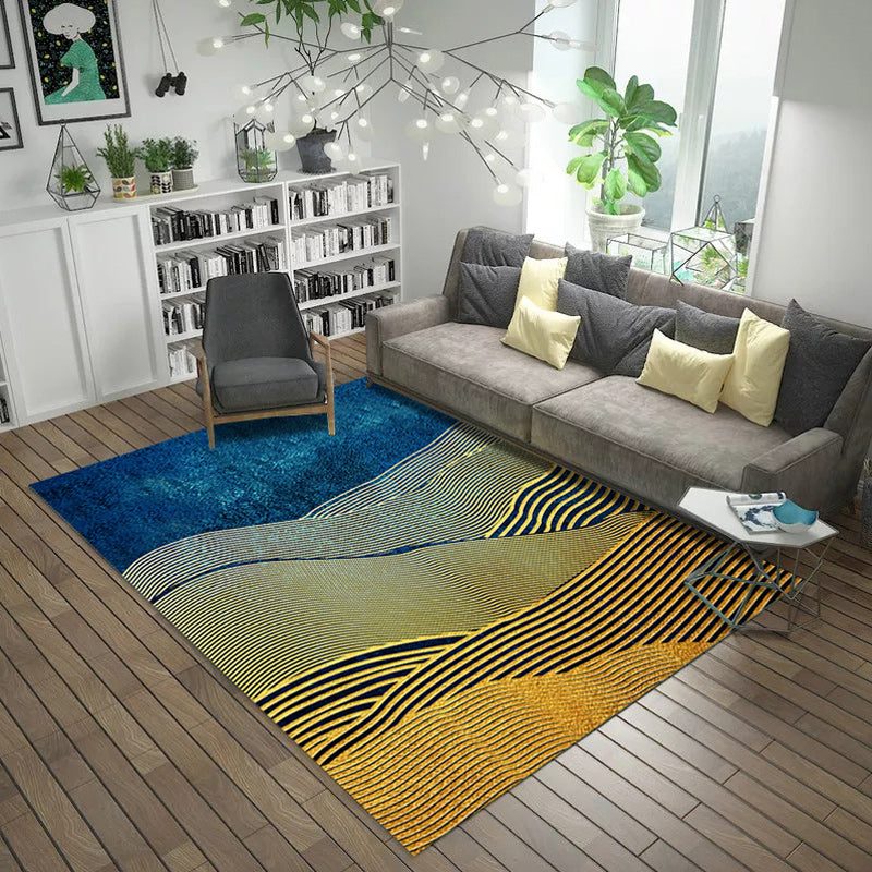 Modern Living Room Rug in Black and Green Abstract Twisted Line Print Rug Polyester Pet Friendly Area Rug