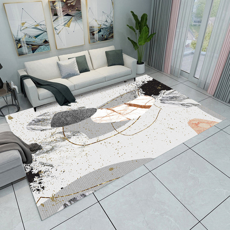 Grey and Green Bedroom Rug Modern Color Block Pattern Area Rug Polyester Washable Pet Friendly Carpet
