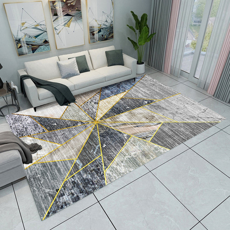 Grey and Green Bedroom Rug Modern Color Block Pattern Area Rug Polyester Washable Pet Friendly Carpet