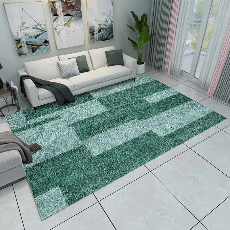 Grey and Green Bedroom Rug Modern Color Block Pattern Area Rug Polyester Washable Pet Friendly Carpet