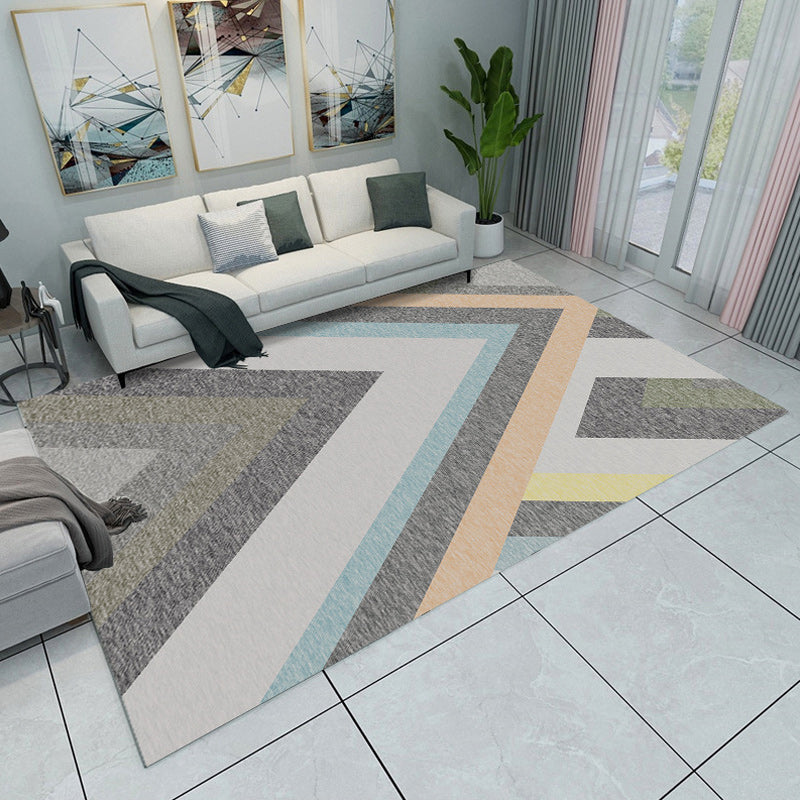 Grey and Green Bedroom Rug Modern Color Block Pattern Area Rug Polyester Washable Pet Friendly Carpet