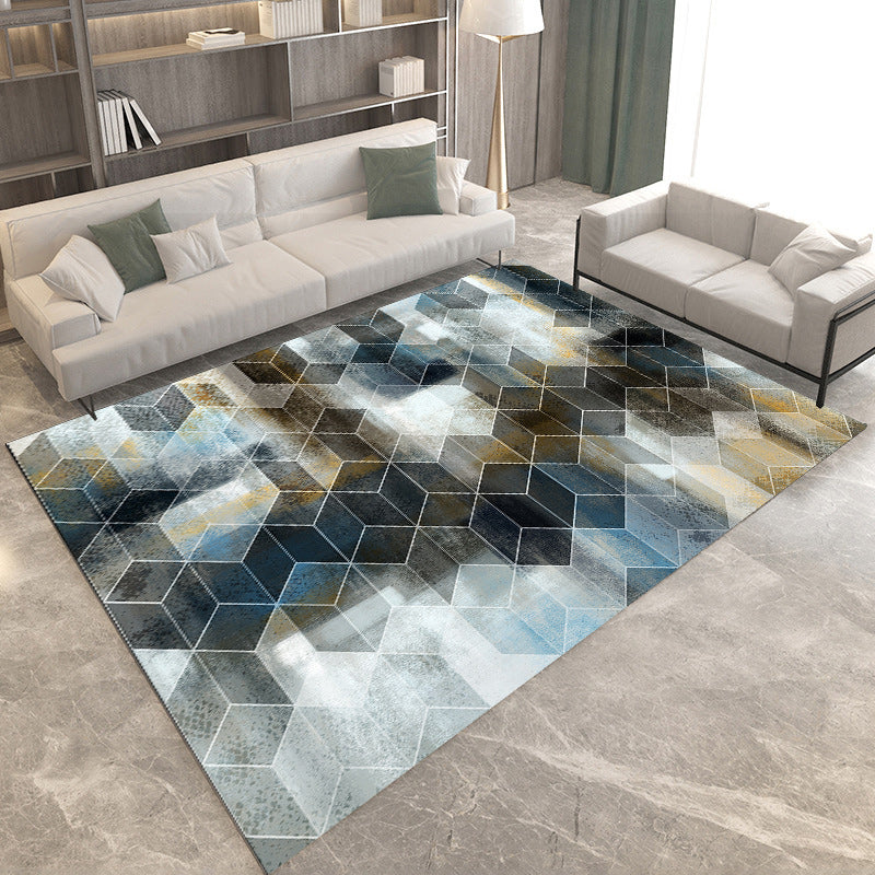 Black and Orange Bedroom Rug Modern Color Block Triangle Rectangle Pattern Area Rug Polyester Washable Carpet
