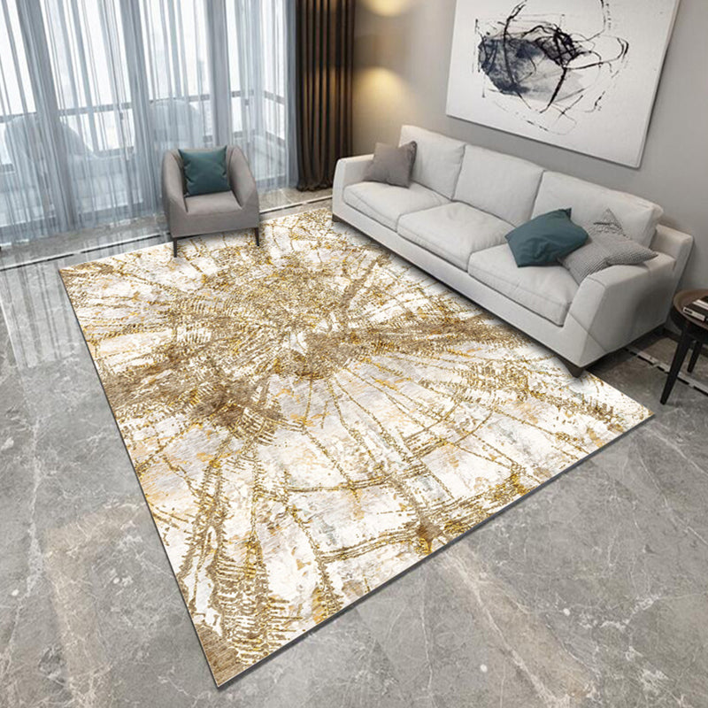 Modern Living Room Rug in Yellow and Blue Abstract Brushstroke Print Rug Polyester Machine Washable Area Rug