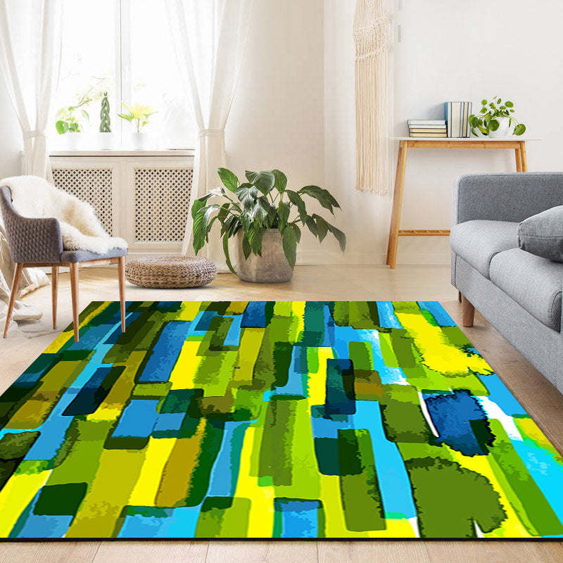Modern Living Room Rug in Green Abstract Print Rug Polyester Anti-Slip Backing Area Rug